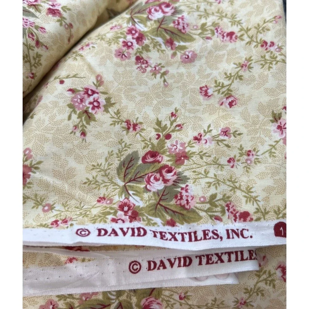 David Textiles Cotton Quilting Fabric Floral Print Yellow Pink Flowers 3.2 Yd